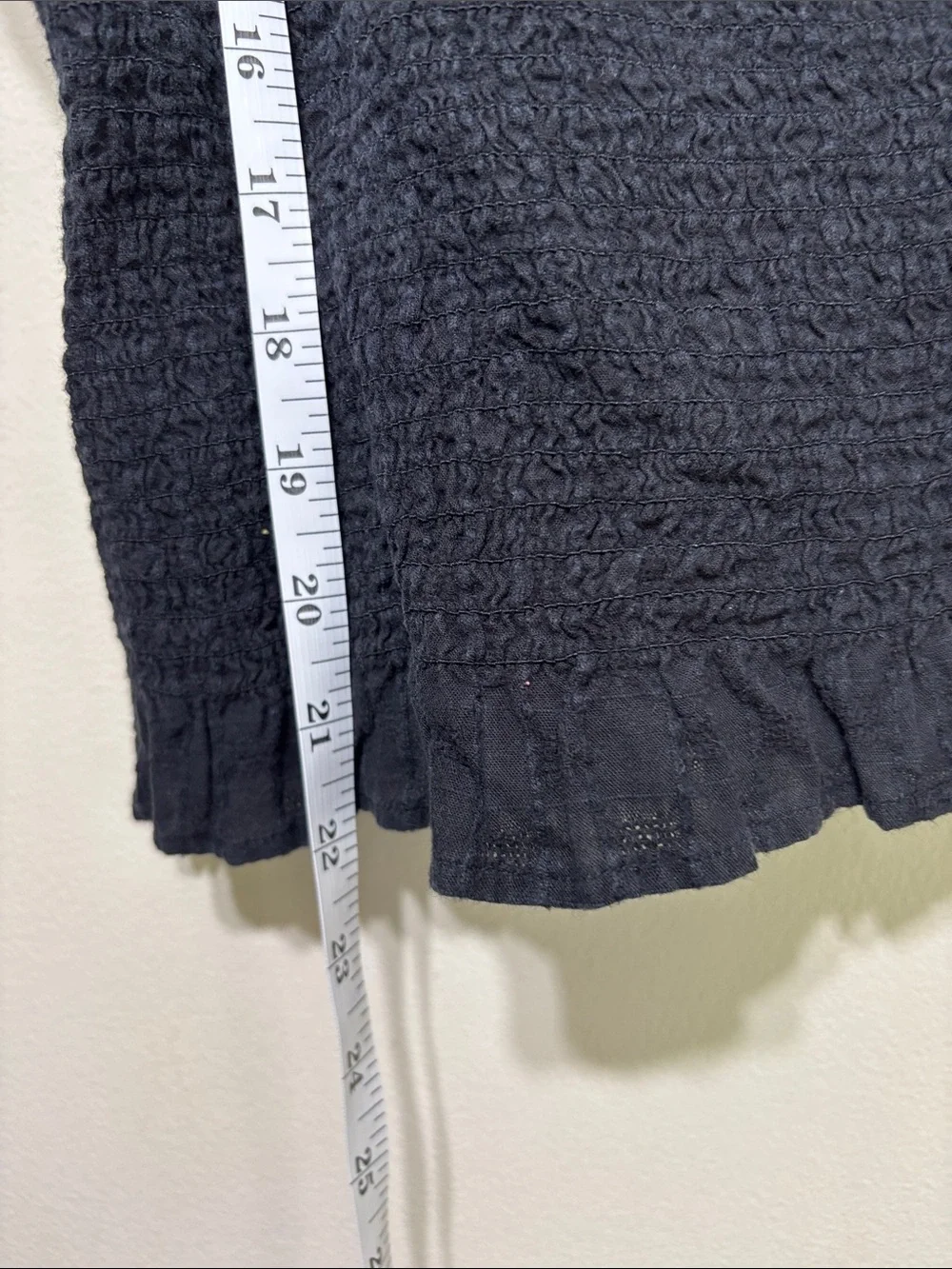 Madewell Black Smocked Puff-Sleeve Square Neck Top